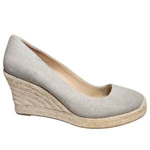 J Crew Seville Espadrille Wedge Platform Metallic Canvas Cream Taupe Gray Gold 9